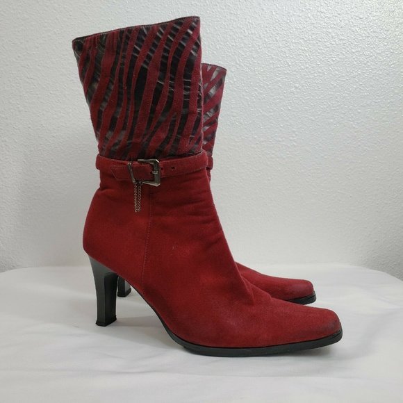 Women Vintage boots heels booties 80s Red tiger stripe suede bootie punk espo 37 - Picture 2 of 11